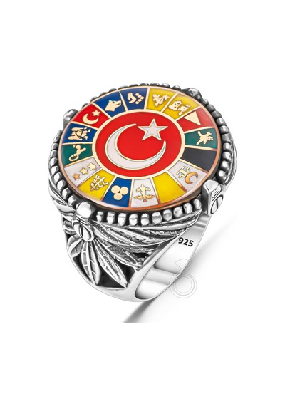 925 Ayar Gümüş 17 Türk Devleti Bayrağı Tasarım Erkek Yüzük Gümüş