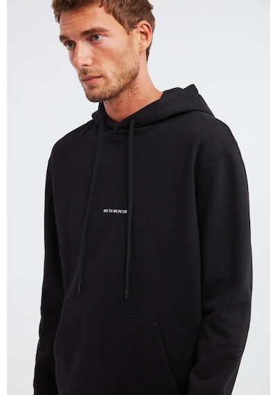 Grımelange Epic  Erkek Yumusaçık Kumaşlı Kapüşonlu Kordonlu Regular Fit Nakışlı Siyah Sweatshirt