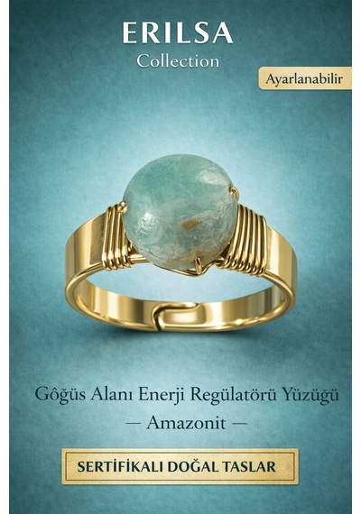 Sertifikalı Amazonit Enerji Regülatörü Yüzüğü Göğüs Alanı Denge Çok Renkli