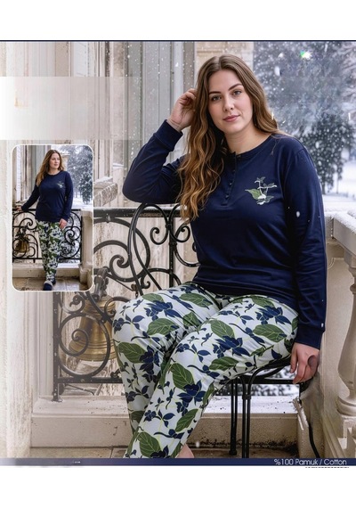 Angelina Kadın Battal Düğmeli Yaka %100 Pamuk İnterlok Kışlık Pijama Takımı 10012 - 1 Adet Lacivert Angelina Kadın Battal Düğmeli Yaka %100 Pamuk İnterlok Kışlık Pijama Takımı 10012 - 1 Adet Lacivert