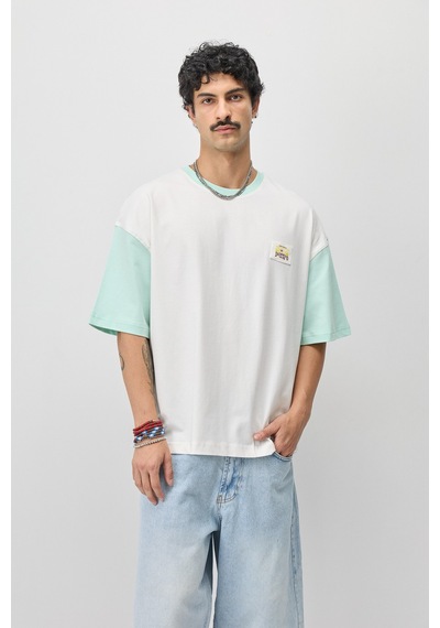 Vamos Oversize Baskılı Tişört V70-208 Mint Yeşili