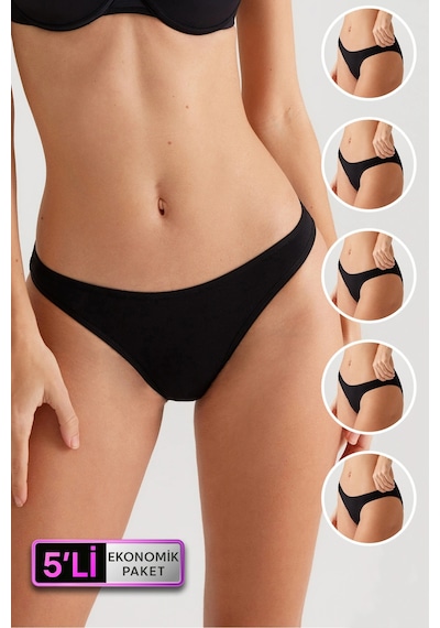 Pierre Cardin Kadın 5'li Ekonomik Paket Siyah 2055 Basic Brief Pamuklu Külot