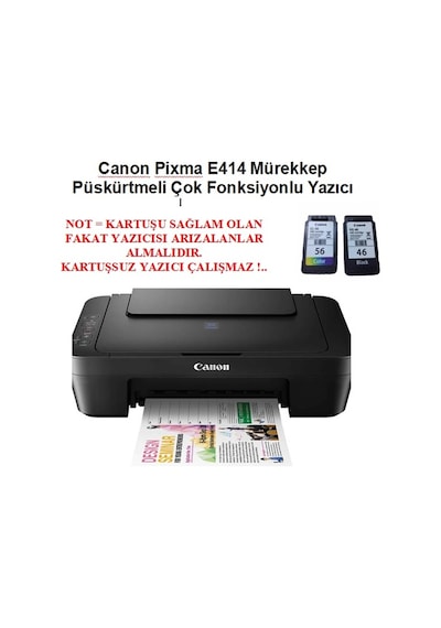 Canon Pixma E414 Mürekkep Püskürtmeli Çok Fonksiyonlu Yazıcı (Kartuşsuz)