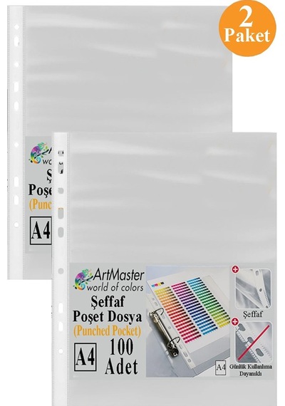 Poşet Dosya 100 Lü A-4 Şeffaf Föy Dosya 2 Paket Artmaster Ofis Okul Kenarı Delikli Poşet Dosya 80 Sayfa Kapasiteli