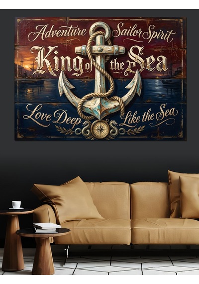 King Of The Sea Çapa Denizci Temalı Dekoratif Kanvas - Mdf Ahşap Tablo