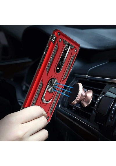Xiaomi Mi 9t Kılıf Sert Silikon Yüzüklü Stand Özellikli Kapak