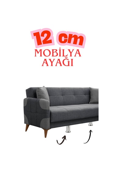 Klc 2 Adet M8 İnce Diş Krom Metal Mobilya Ayağı - Kanepe, Baza, Koltuk Yükseltme Ayağı 12 Cm Gri Gri