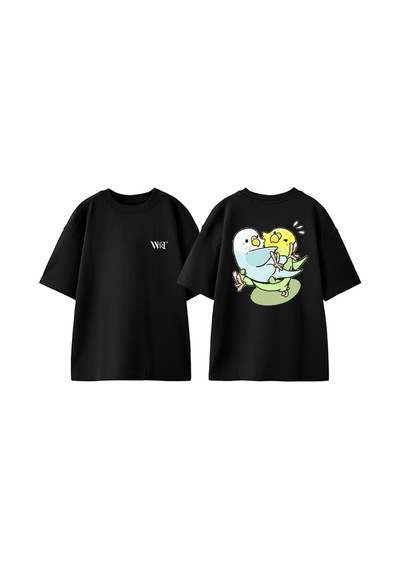 Thewert Muhabbet Kuşu 1 Tasarım Sırt Baskılı Pamuk Siyah Oversize T-shirt