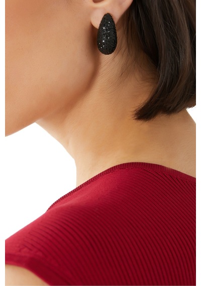 Pave Dome Earrings, Kristalli Kup Tarzı Küpe Siyah