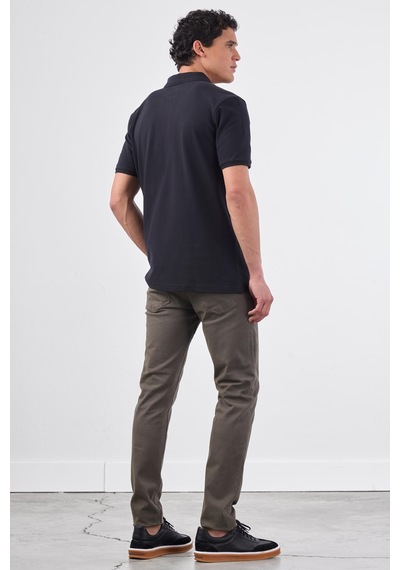 Dufy Siyah Düz Erkek T-shirt - Slim Fit SIYAH