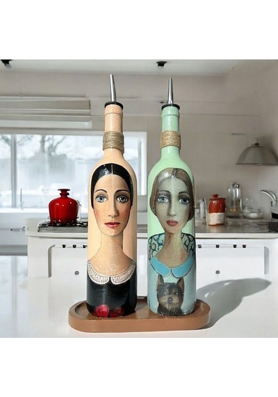 Kadın Desenli 750 Ml Zeytinyağı Sıvıyağ Şişesi Yağdanlık Yağlık Sirkelik Sosluk 2'li Set 56889110 Çok Renkli