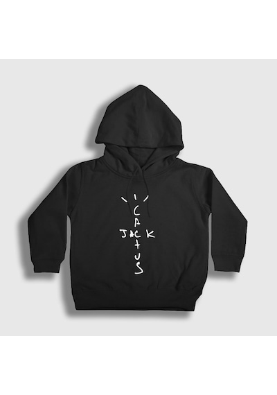 Presmono Unisex Çocuk Cactus Jack Travis Scott Kapüşonlu Sweatshirt Siyah