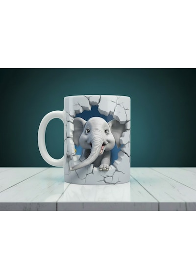 Baskılı Kupa Bardak 3d Fil Baskılı Beyaz