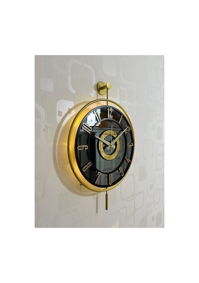 Pey Aksesuar Metal Aynalı Duvar Saati Işıklı Gerçek Cam Duvar Saati Modern Tasarım 40 X60 Cm Gold-füme-siyah