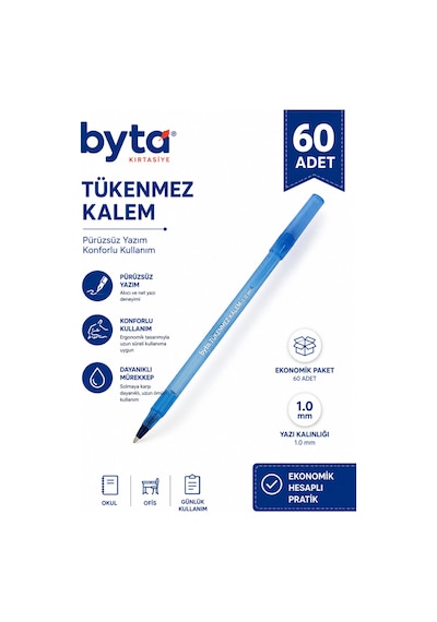Mavi Tükenmez Kalem 1.0 Mm 60 Adet Ekonomik Paket Mavi