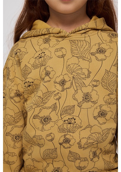 Panço Kız Çocuk Çiçek Desenli Hardal Sweatshirt Sarı
