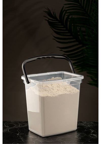 Un Ve Bakliyat Erzak Kabı Çok Amaçlı Kapaklı Kulplu Deterjan Saklama Kabı 6 Lt Şeffaf