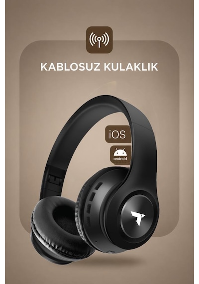 Bluetooth Kulaklık Kulak Üstü Kablosuz Stereo Kulaklık P68 Siyah