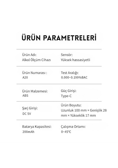 Techtic Yüksek Hassasiyetli Alkol Test Cihazı Profesyonel Temassız Alkolmetre Şarjlı Promil Ölçer