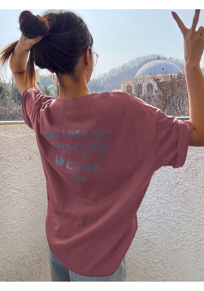 Noıssey Karikatür Ve Grafik Tasarım Oversize T-shirt Cartoon/letter Serisi Kod230 Kırmızı