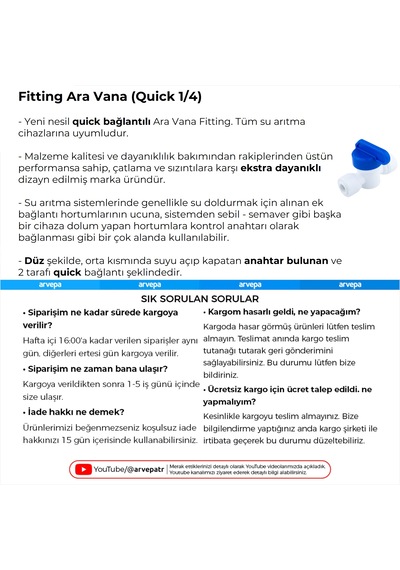 Su Arıtma Cihazı Ara Vana Fitting 10 Adet