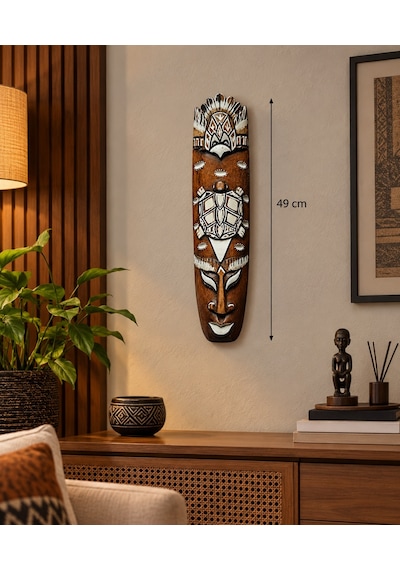 Dekoratif Ahşap Totem Aborjin Tiki Mask 49cm El Yapımı Duvar Deko