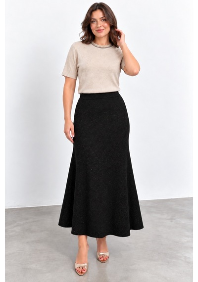 Bihan Store Kadın Simli Triko Etek W27-32940 - Siyah