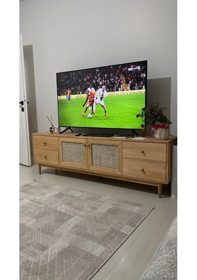 Skara Masif Ahşap Rattan Kapak Detaylı Modern Tv Ünitesi Natural