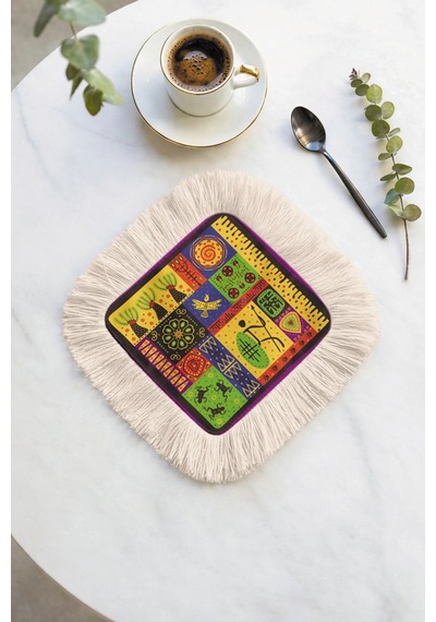 Etnik Mozaik Sanat Saçaklı Sunum Peçetesi - Renkli Tribal Bohem Mor Detaylı Bardak Altlığı Mendil Mat Dumanlı Beyaz Etnik Mozaik Sanat Saçaklı Sunum Peçetesi - Renkli Tribal Bohem Mor Detaylı Bardak Altlığı Mendil Mat Dumanlı Beyaz