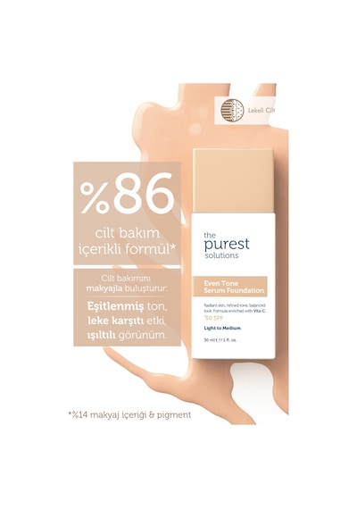 The Purest Solutions Kuru-Lekeli Ciltler • Çift Aşamalı Temizlik & Leke Karşıtı Fondöten Seti (Açık/Orta Ton)