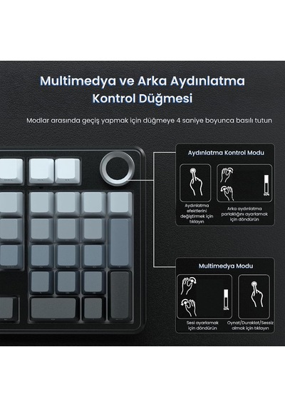 F99 Pro 3 Modlu Rgb Hot Swap Mekanik Nimbus V3 Switch Kablosuz Makrolu Klavye Gradyan Gri Diğer