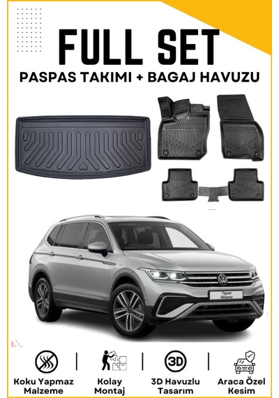 Volkswagen Tiguan All Space 7 Koltuk 2023-2024-2025 Model Birebir Uyumlu Bagaj Havuzu+paspas Seti