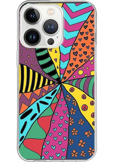 Apple Uyumlu iPhone 13 Pro İle 1mm Slim Fit Retro Renkler 4 Baskılı Şeffaf Kılıf