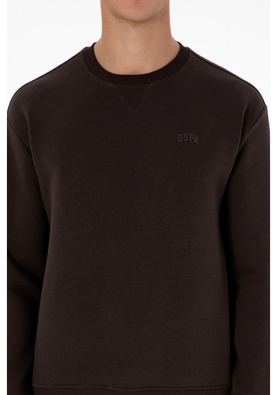 U.S. Polo Assn. Erkek Comfort Fit Bisiklet Yaka Şardonlu Kahverengi Basic Sweatshirt 50313757-VR084