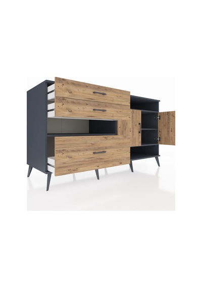 Kronos Konsol 4 Raflı 3 Çekmeceli 2 Kapaklı 176x59x99 Antrasit-ça Antrasit-çam