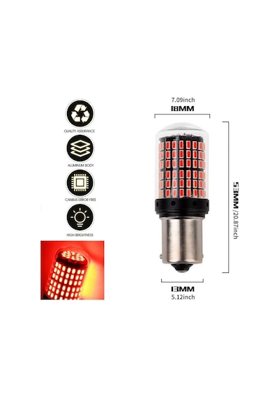 Carub Ampul 12v 1016 144 Led Şeffaf Oto Geri Vites Ampulü Fren Stop Lambası Kırmızı Br0404031