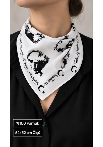 Herşeynota Atatürk Silüetli Kırmızı %100 Pamuk 52x52 Cm Fular Bandana Okul, Etkinlik, Tören, Gösteri Çok Renkli