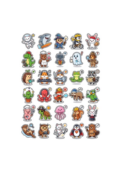 30 Adet Sevimli Maskot Sticker Seti - Laptop Defter Telefon Ajanda İçin Çok Renkli