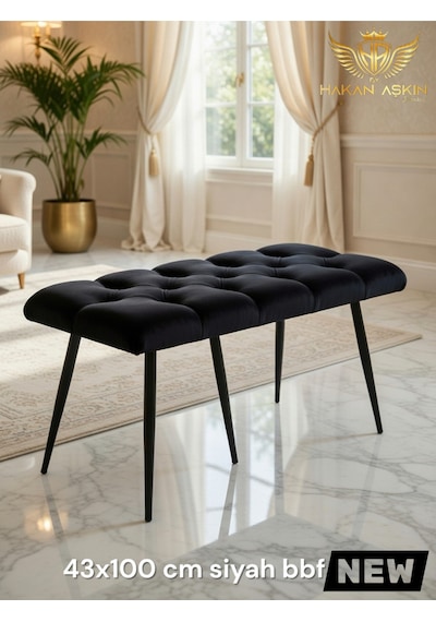 By Hakan Aşkın Stella 43x100 Cm Puf&bench Yatak Önü - Antre - Salon - Oturma Odası Siyah Stl01