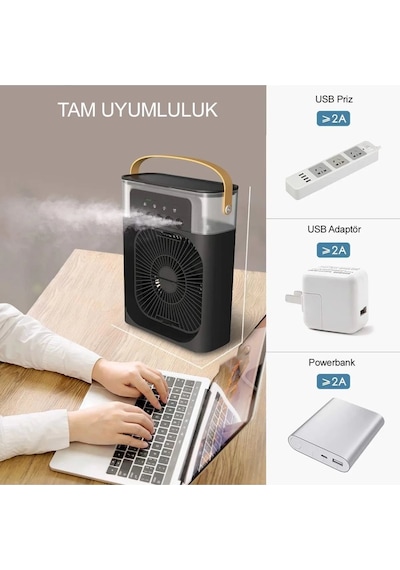 Taşınabilir Işıklı 5 Spreyli Vantilatör Buzlu Buharlı Vantilatör Mini Fan Nemlendirici Çok Renkli