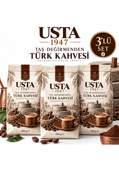 Usta 1947 Taş Değirmenden Türk Kahvesi 3'lü Set 100 Gr 3 Adet Öğütülmüş