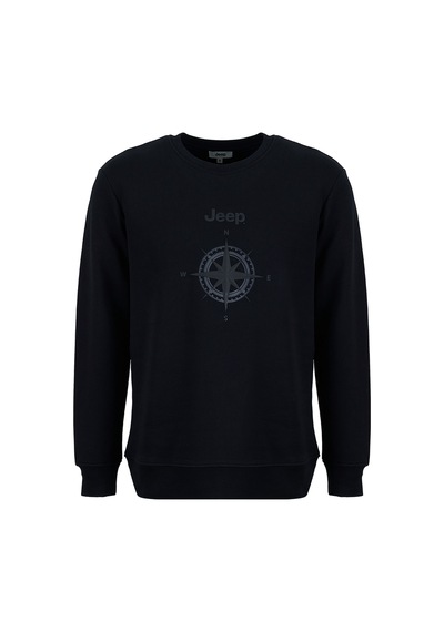 Jeep J6wm-swt7376 Siyah Erkek Bisiklet Yaka Baskılı Relaxed Fit Sweatshirt