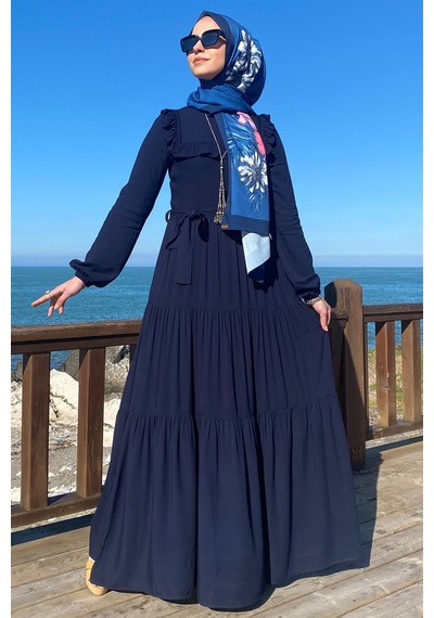 Rabia Şamlı Bade Elbise Lacivert Normal
