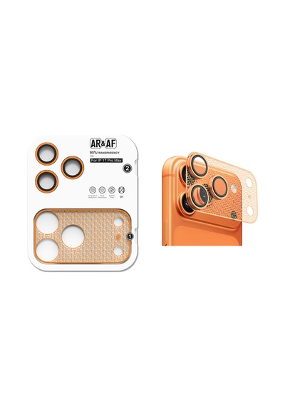 iPhone 17 Pro Max Uyumlu 2in1 Kamera Lens Koruyucu Anti-reflective Parmak İzi Bırakmaz Çizilmez Cam Turuncu