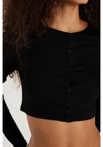 Tudors Kadın Slim Fit Dar Kesim Uzun Kollu Bisiklet Yaka Siyah Hırka-34091 Siyah