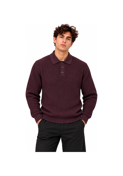 Erkek Polo Yaka Uzun Kollu Standart Fit Kalıp Kazak 27001 Mürdüm
