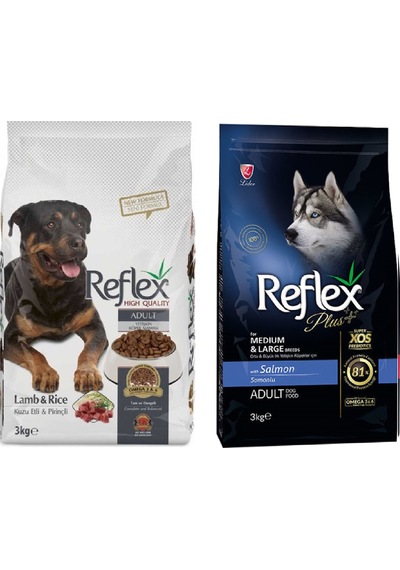 Reflex Kuzu Etli Yetişkin Köpek Maması + Reflex Plus Somonlu Yetişkin Köpek Maması 2 x 3 KG