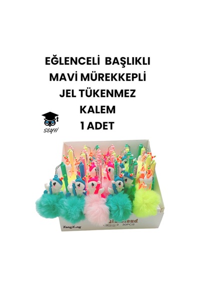 Eğlenceli Başlıklı İnce Uçlu Jel Tükenmez Kalem Mavi Mürekkep 2
