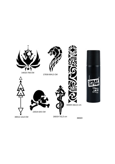 Airbrush Tattoo Kol Şerit  Şablon + Siyah Sprey Geçici Dövme Seti 6'lı