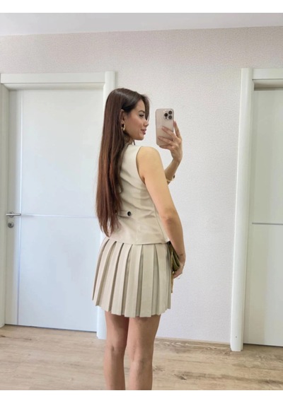 Modayakamoz Eyesof Takım Görünümlu Yelekli Mini Elbise- Bej Çok renkli Modayakamoz Eyesof Takım Görünümlu Yelekli Mini Elbise- Bej Çok renkli